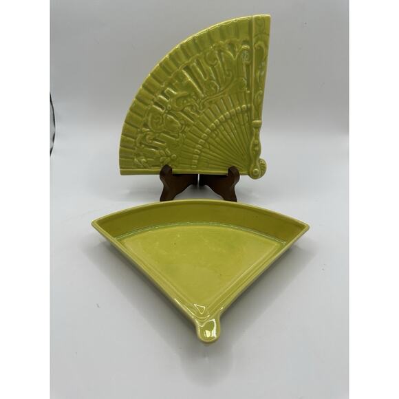Kay Finch Mid Century Ceramic Green Asian Fan Box CA Made 1935-1963 - Picture 3 of 8